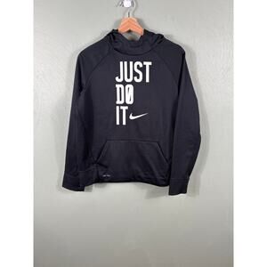Nike Just Do It Size XL Kids Black Dri Fit Athletic Performance Hoodie Sweater